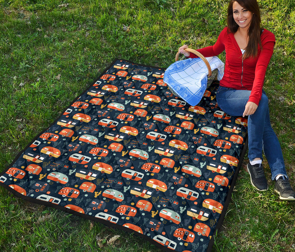 Camper Van Pattern Print Design 05 Premium Quilt