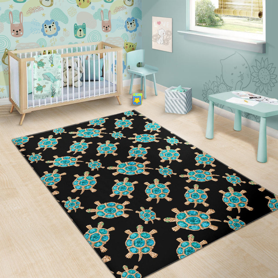 Sea Turtle Blue Stone Pattern Area Rug