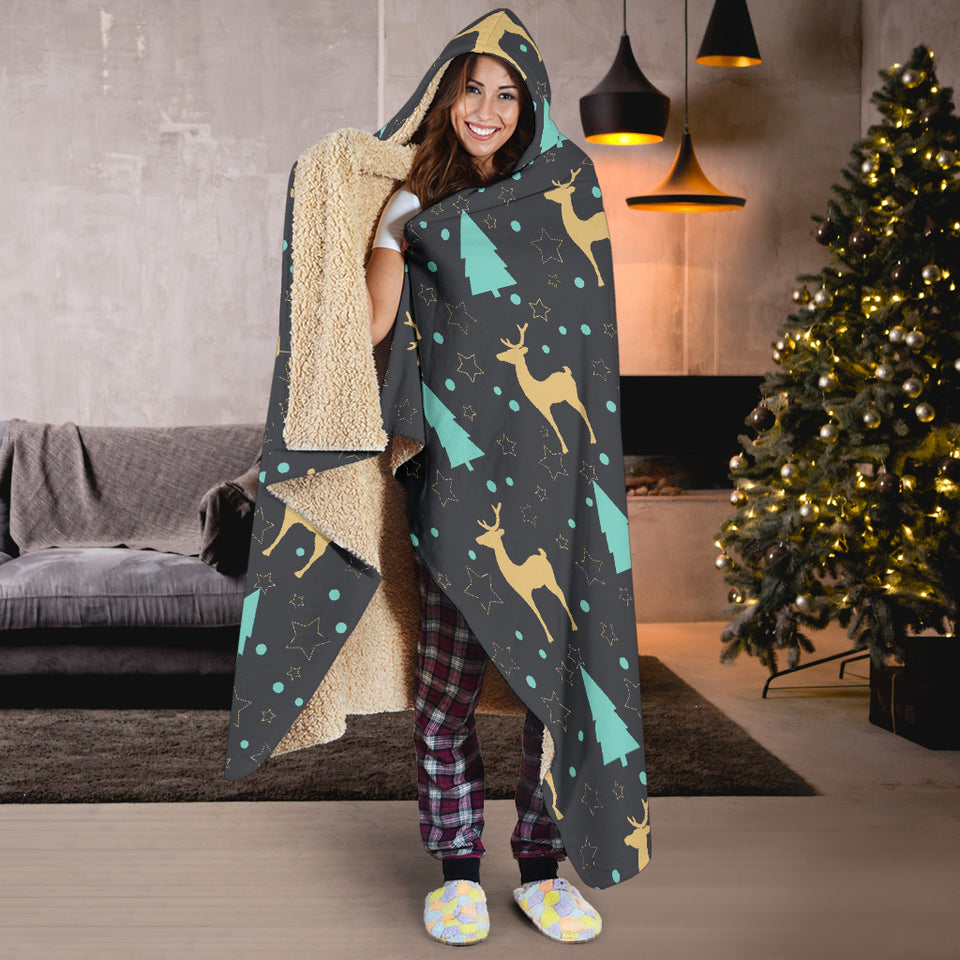 Deers Star Tree Pattern Hooded Blanket