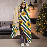 Sunflowers Ribbon Background Hooded Blanket