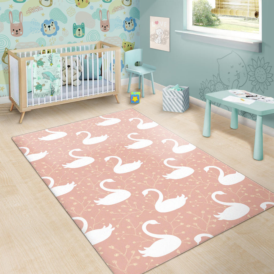 Swan Flower Light Pink Background Area Rug