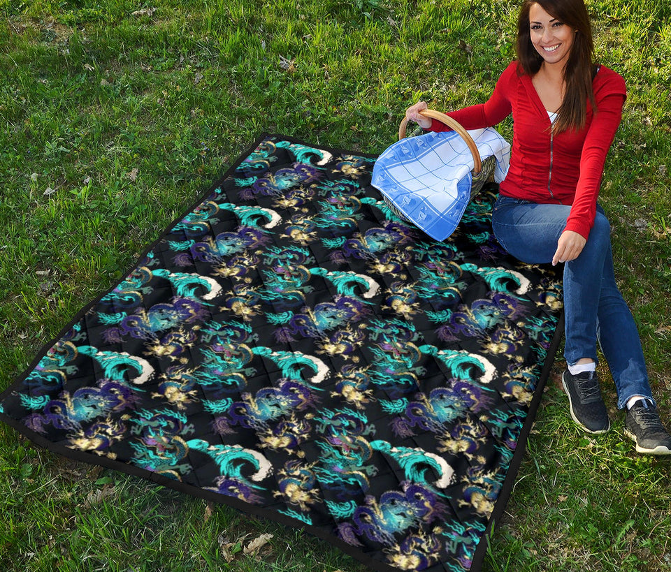 Dragon Sea Wave Pattern Premium Quilt
