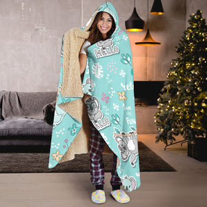 Cute Koalas Blue Background Pattern Hooded Blanket