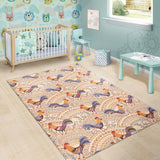 Cute Rooster Chicken Cock Floral Ornament Background Area Rug