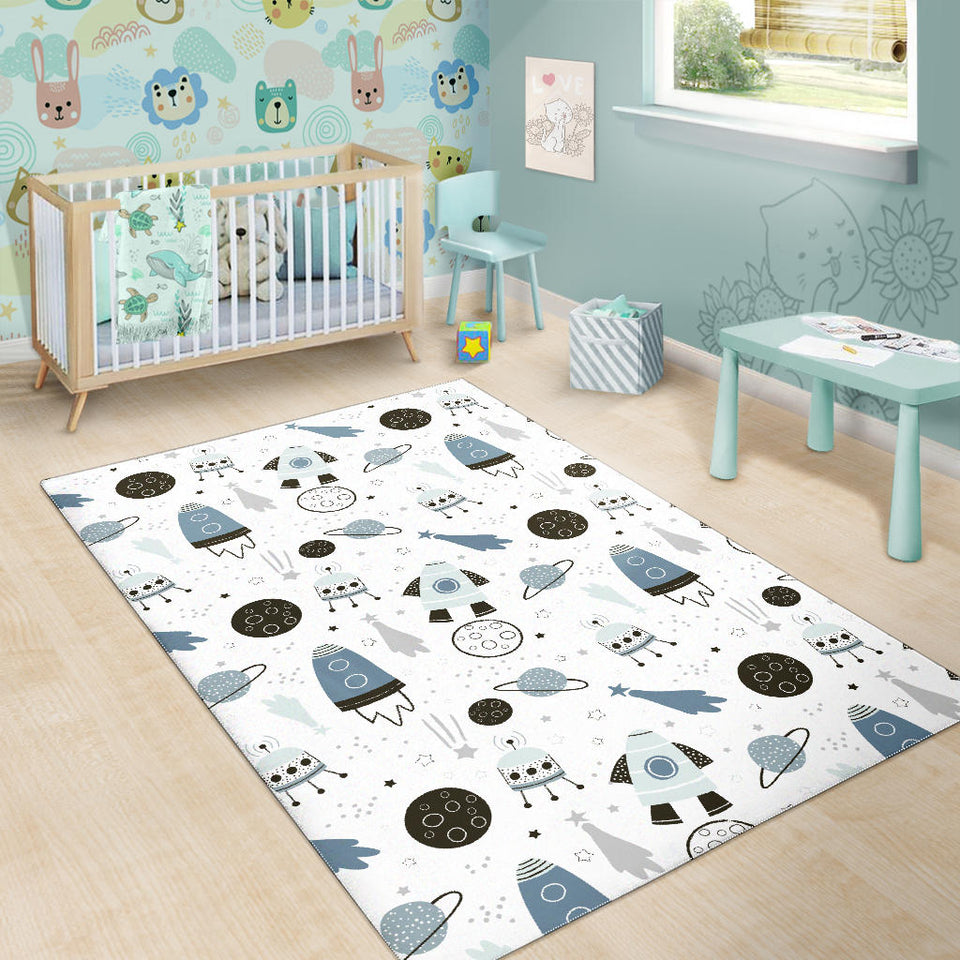 Hand Drawn Space Elements Space Rocket Star Planet Space Probe Area Rug