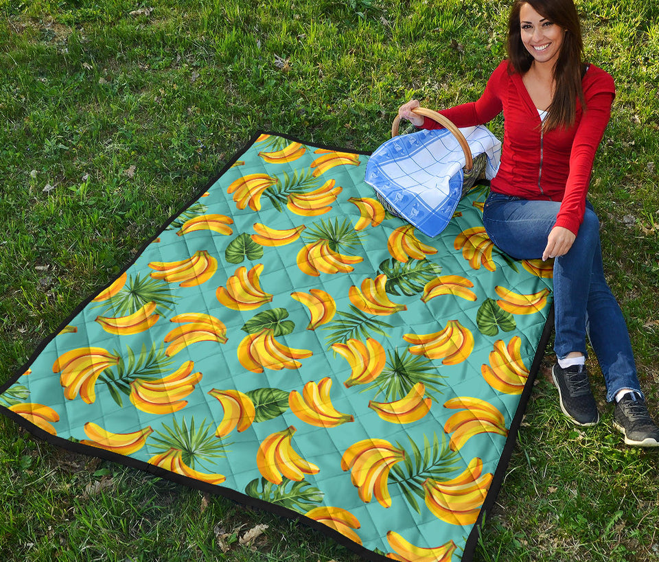 Banana Palm Leaves Pattern Background Premium Quilt