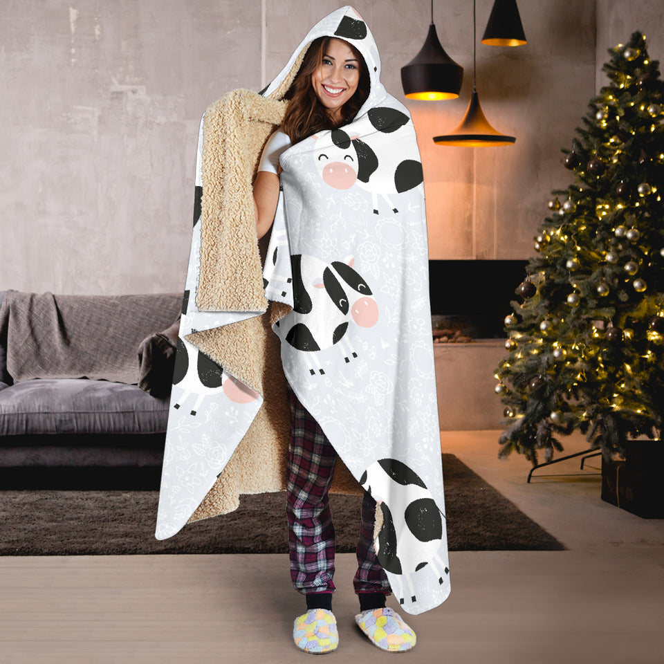 Cute Cows Pattern Hooded Blanket