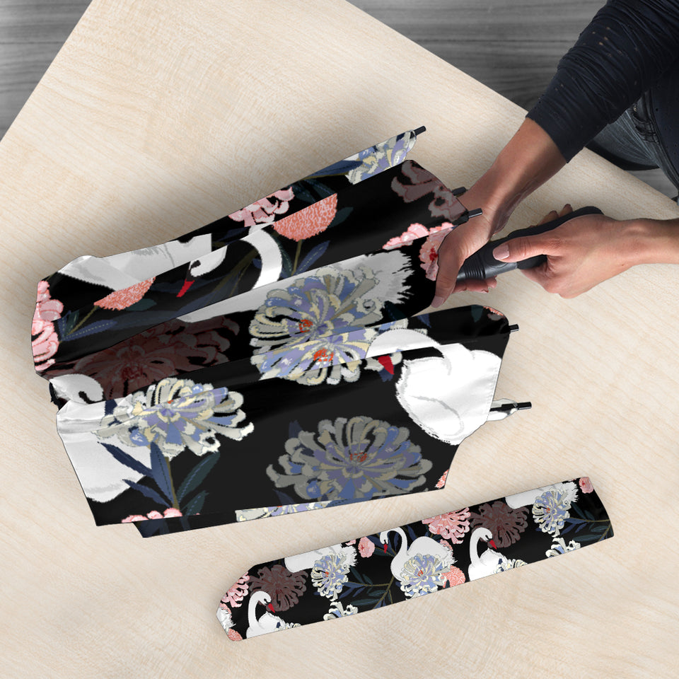 White Swan Blooming Flower Pattern Umbrella