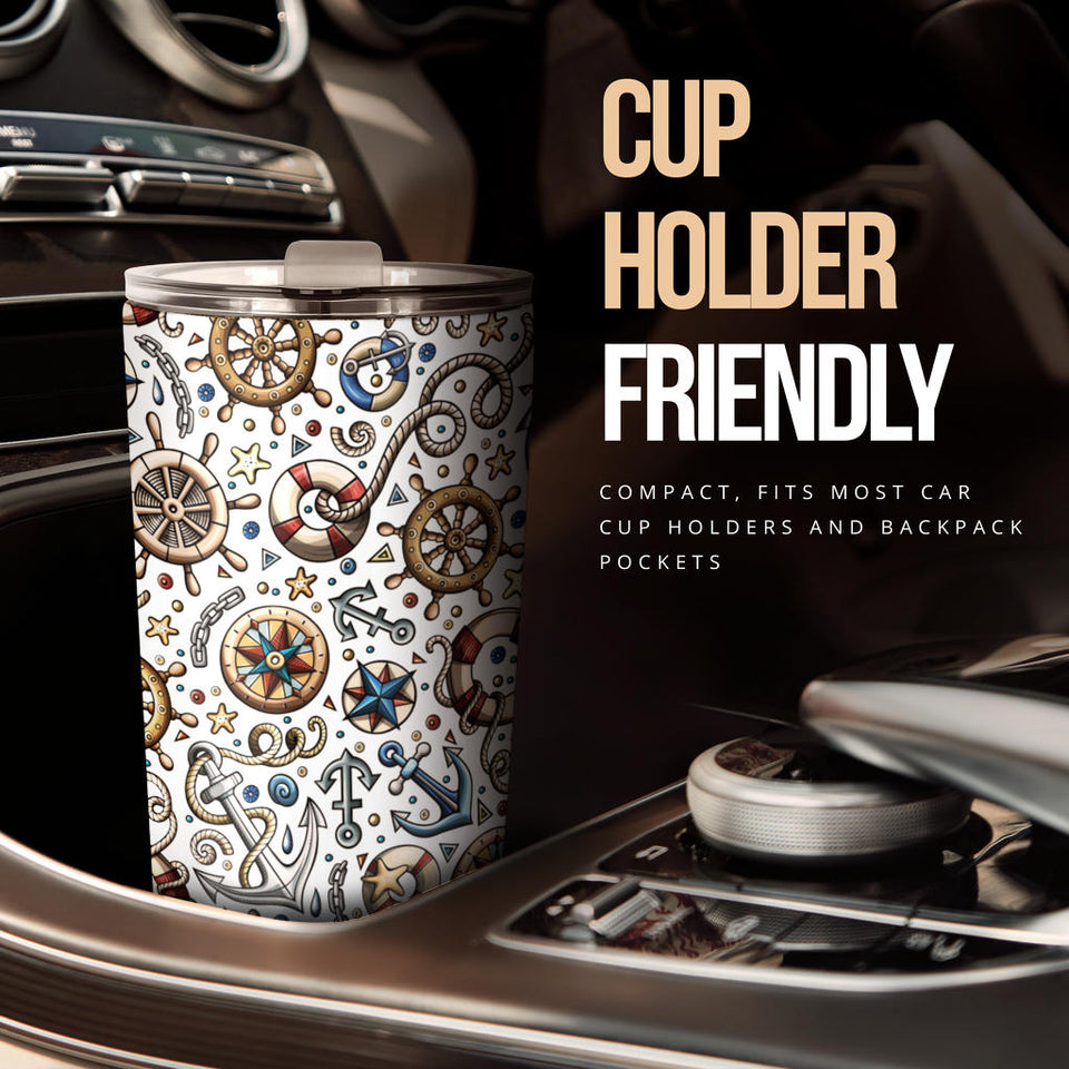Cute Nautical Steering Wheel Anchor Pattern Tumbler