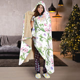 Beautiful Pink Lotus Waterlily Leaves Pattern Hooded Blanket