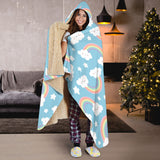 Cute Rainbow Clound Star Pattern Blue Background Hooded Blanket