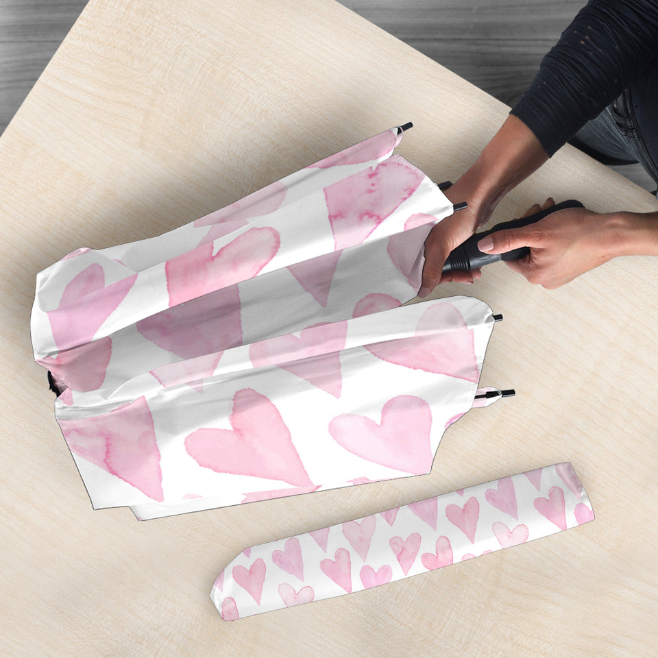 Watercolor Pink Heart Pattern Umbrella
