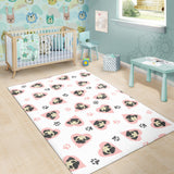 Cute Pugs Pink Heart Paw Pattern Area Rug