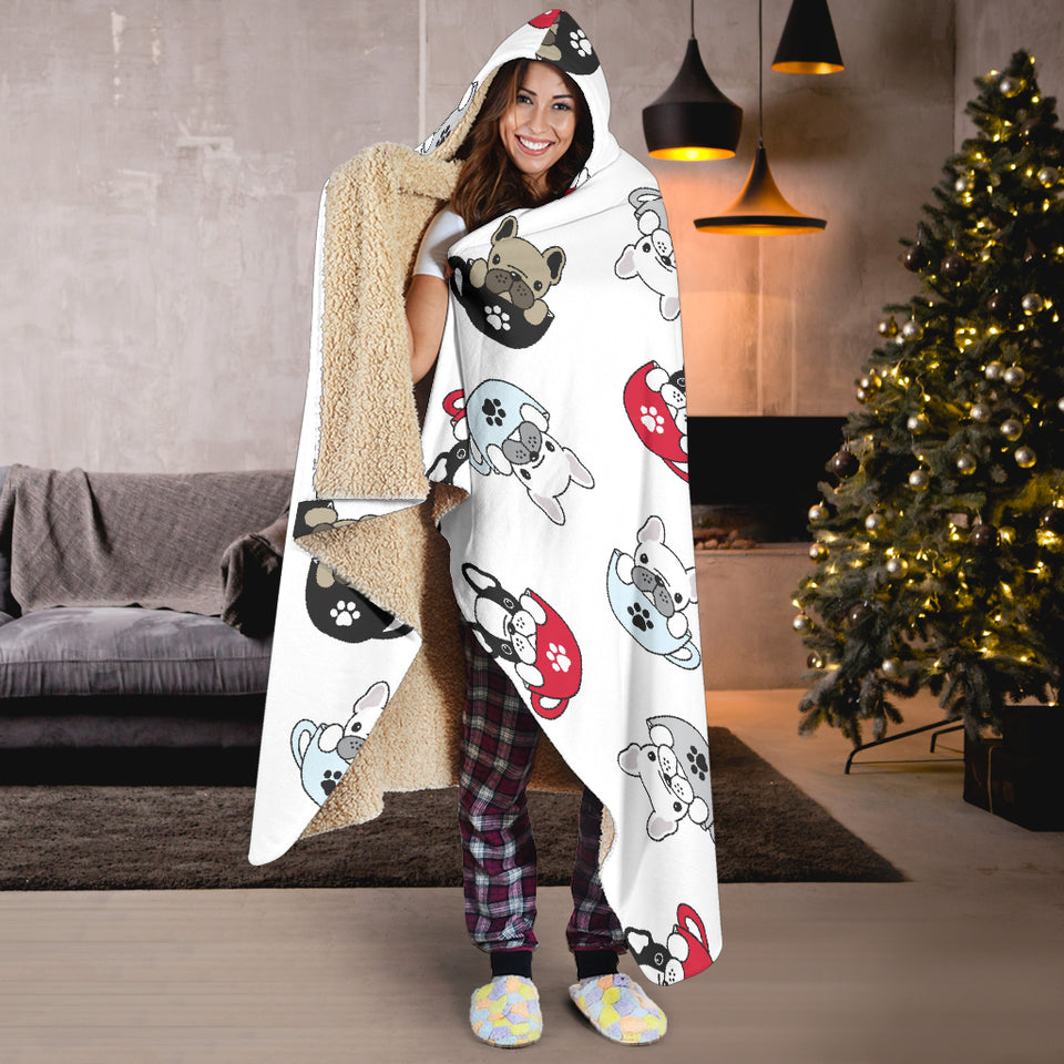 French Bulldog Cup Paw Pattern Hooded Blanket