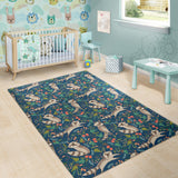 Raccoon Tropical Leaves Pattern Area Rug