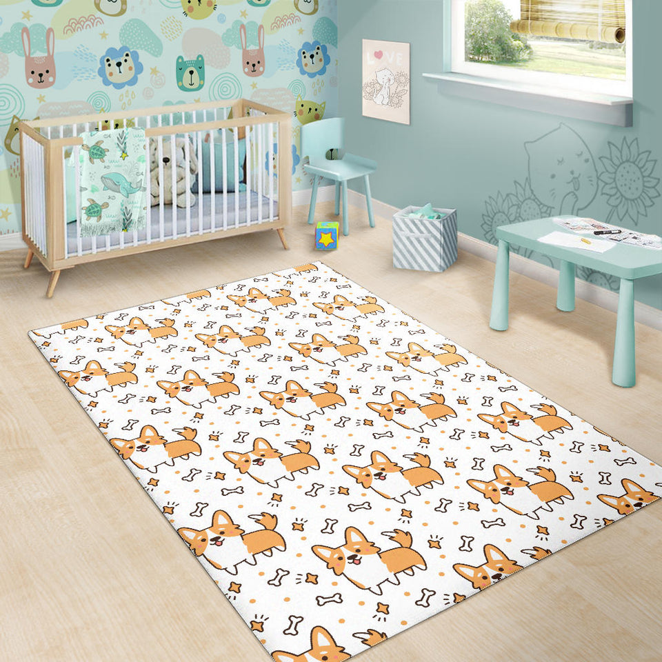 Cute Corgi Heart Star Bone Pattern Area Rug