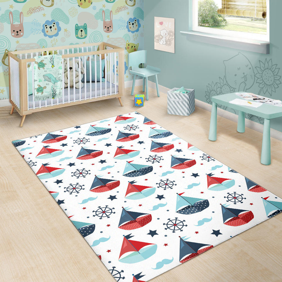 Cute Color Paper Sailboat Pattern Area Rug