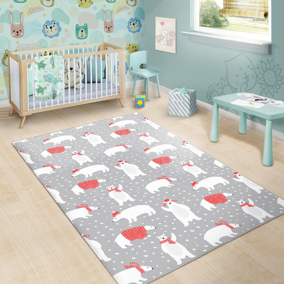 Cute Polar Bear Christmas Snow Pattern Area Rug