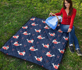 Cute Sea Lion Seal Christmas Hat Candy Cane Heart Pattern Premium Quilt