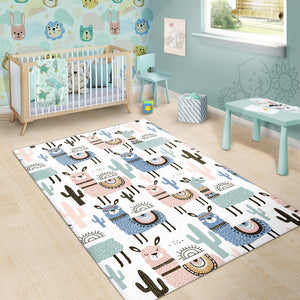 Lama Alpaca Cactus Hand Drawn Pattern Area Rug