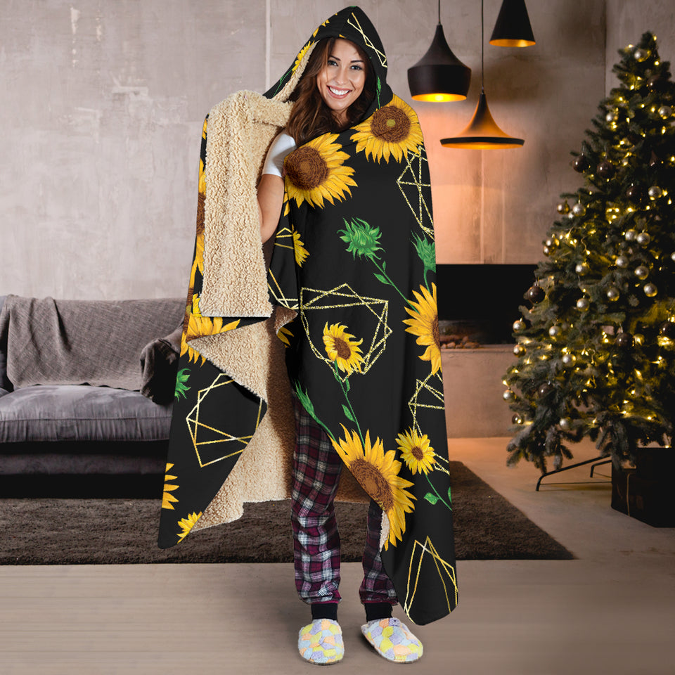 Sunflower Golden Polygonal Shapes Hooded Blanket