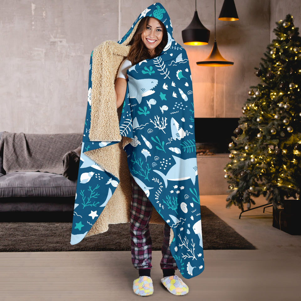Cute Shark Pattern Hooded Blanket