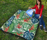 Heliconia Palm And Monstera  Leaves Pattern Premium Quilt