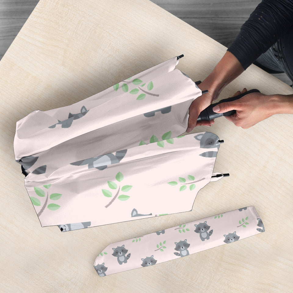 Cute Raccoons Leaves Pattern Umbrella