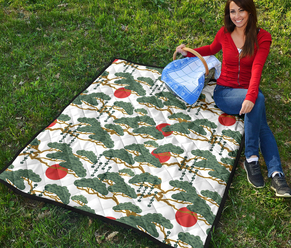 Bonsai Red Sun Japanese Pattern Premium Quilt