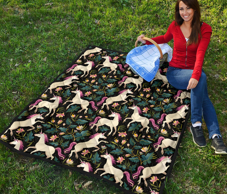 Unicorns Forest Background Premium Quilt