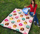 Donut Pattern Glaze Pink Background Premium Quilt