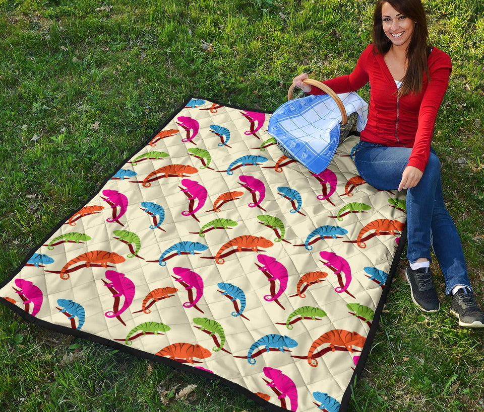 Colorful Chameleon Lizard Pattern Premium Quilt.
