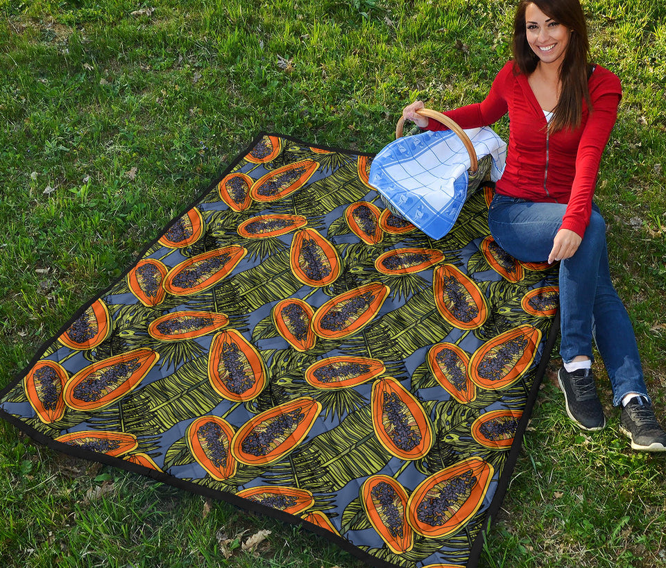 Colorful Papaya Tropical Leaves Premium Quilt