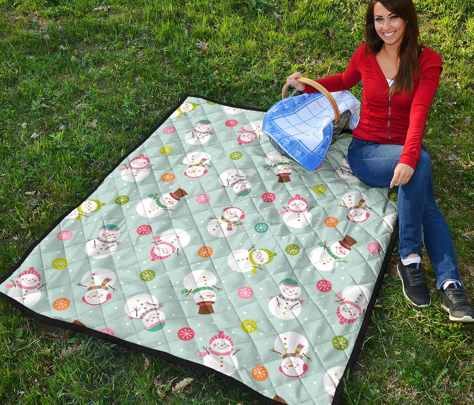 Cute Snowman Snowflake Pattern Premium Quilt