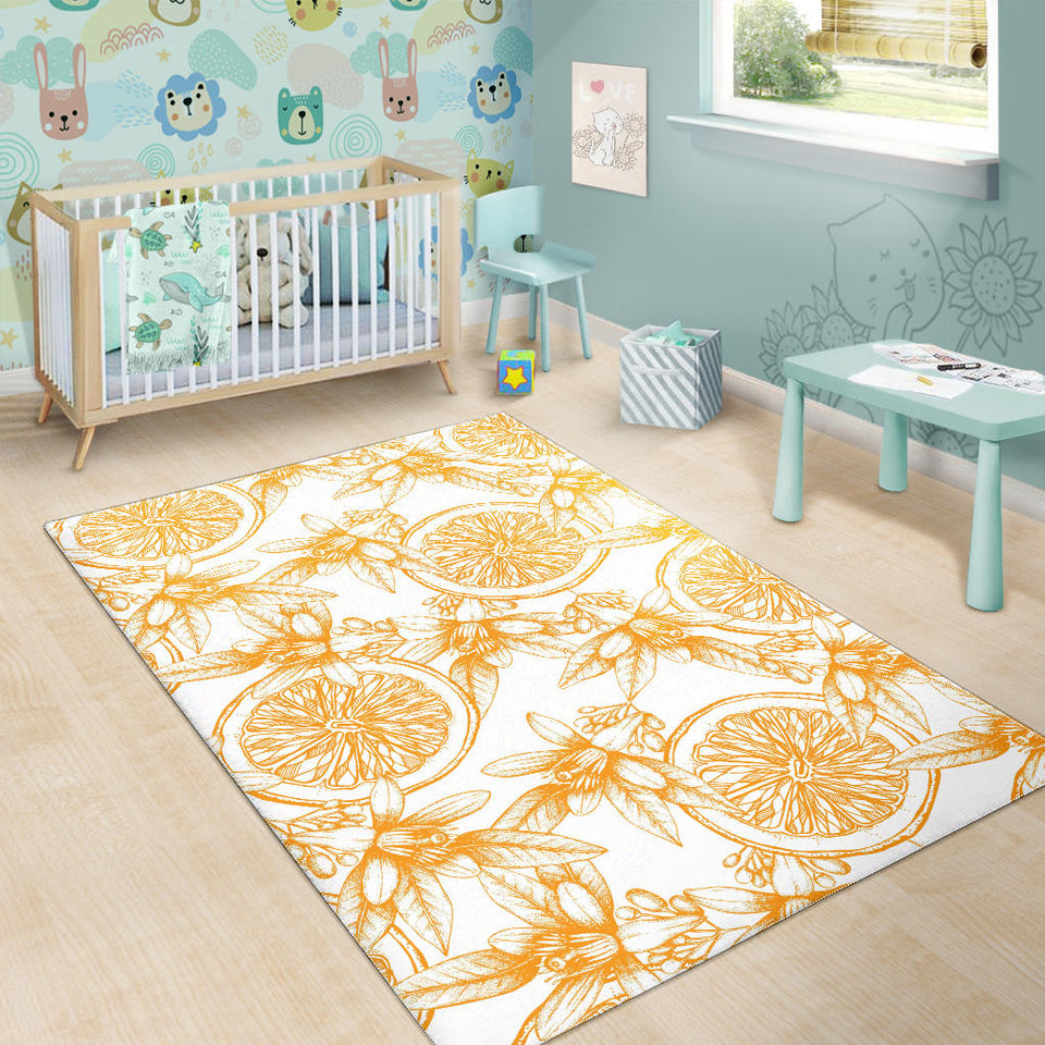 Hand Drawn Orange Fruit Pattern Area Rug