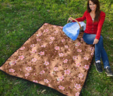 Pink Sakura Cherry Blossom Drak Brown Background Premium Quilt