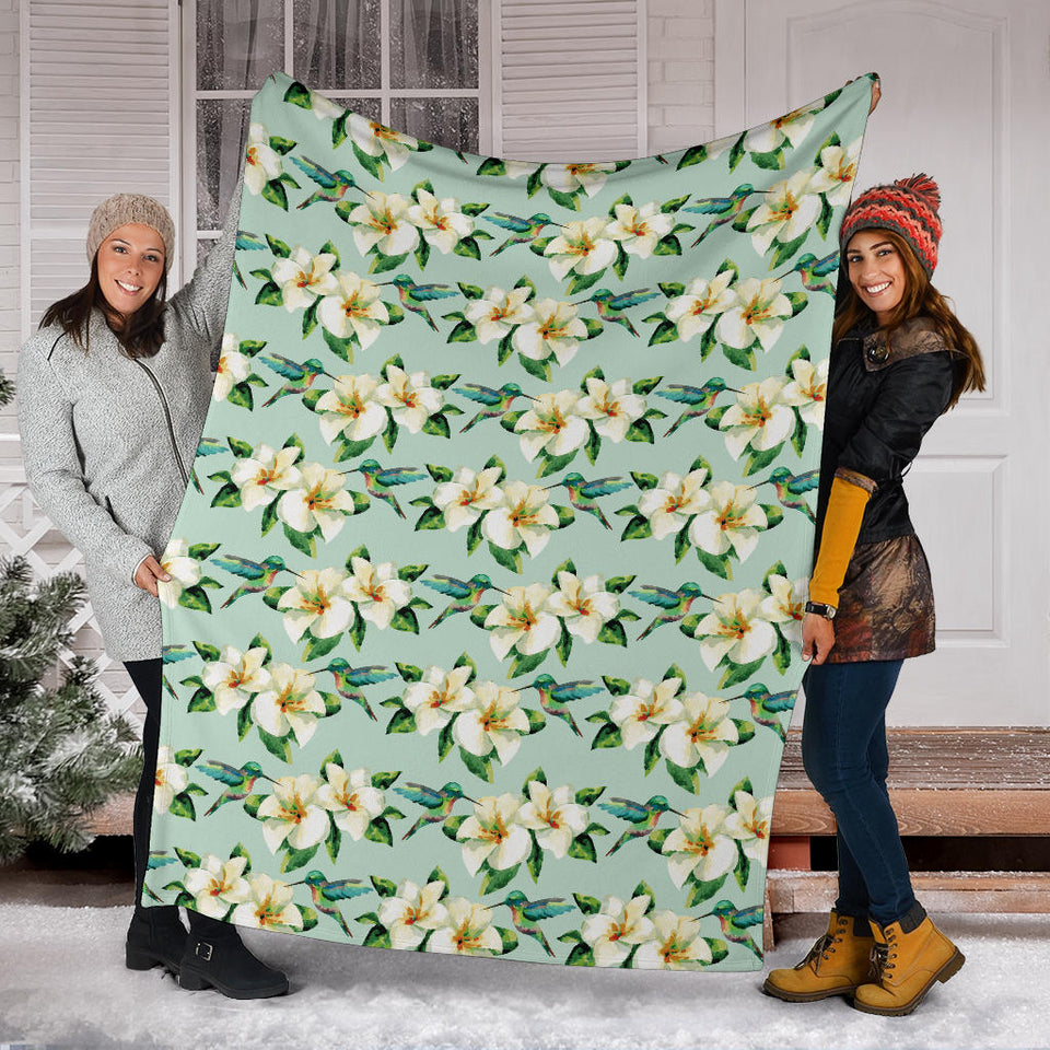 Hummingbird Pattern Print Design 01 Premium Blanket