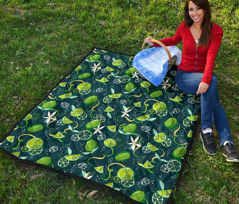 Lime Ice Flower Pattern Premium Quilt