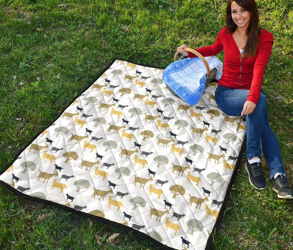 Silhouettes Of Goat And Tree Pattern Premium Quilt