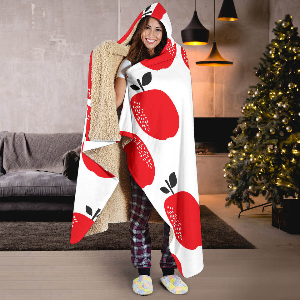 Red Apples White Background Hooded Blanket