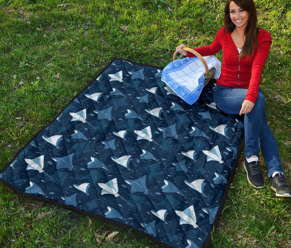 Stingray Pattern Print Design 04 Premium Quilt