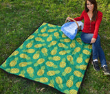 Pineapples Pattern Green Background Premium Quilt
