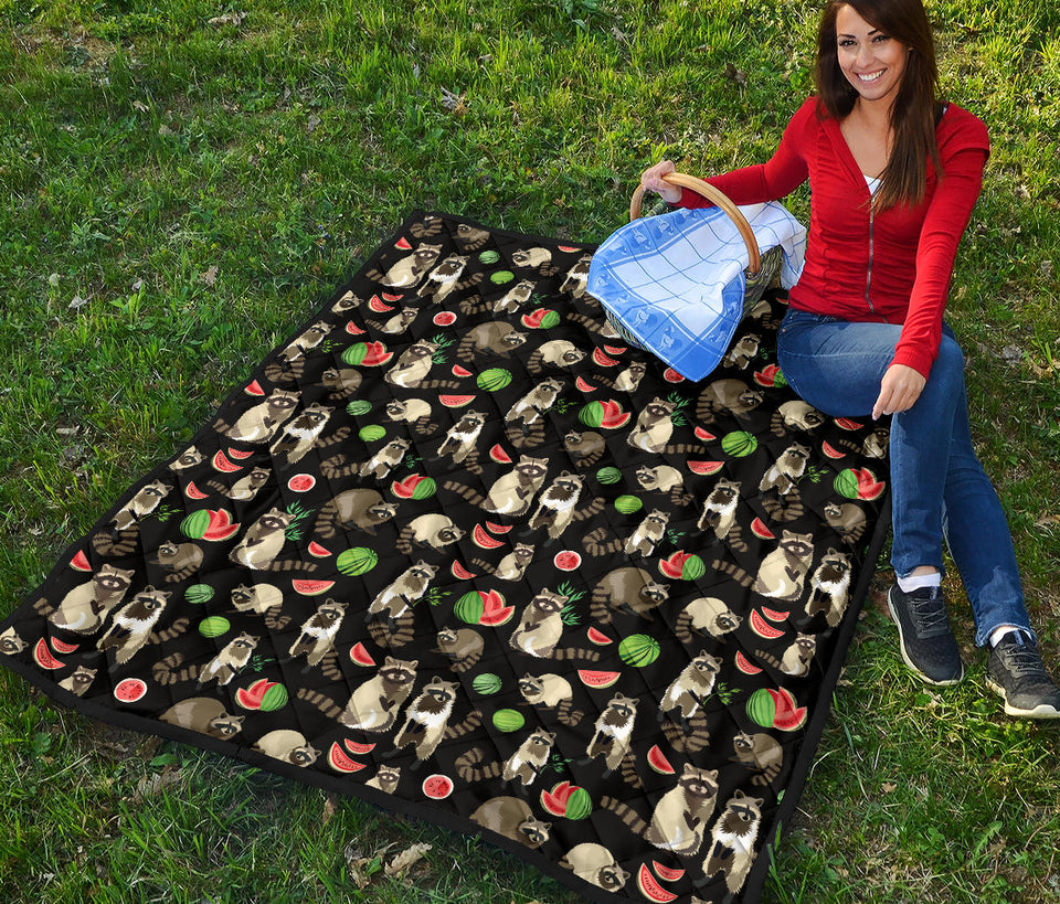 Raccoon Watermelon Pattern Premium Quilt