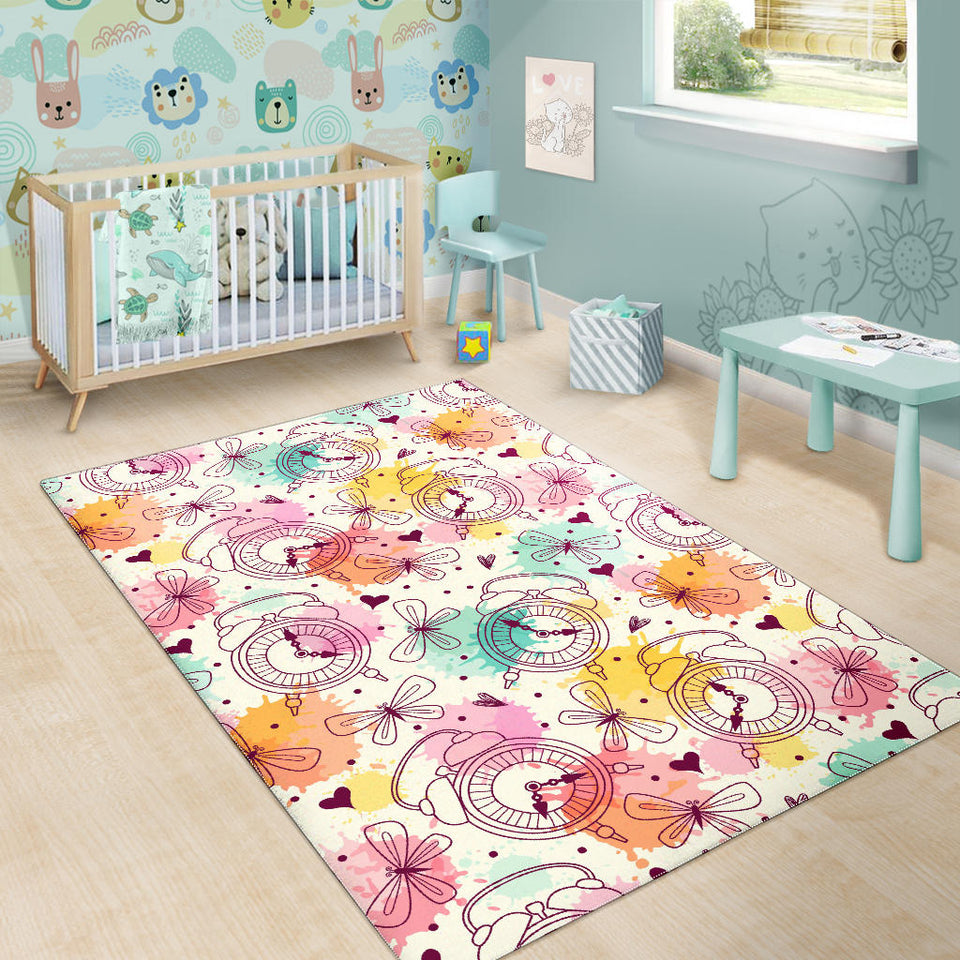 Clock Butterfly Pattern Area Rug