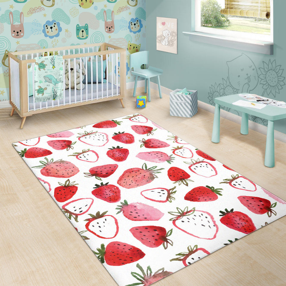 Watercolor Hand Drawn Beautiful Strawberry Pattern Area Rug