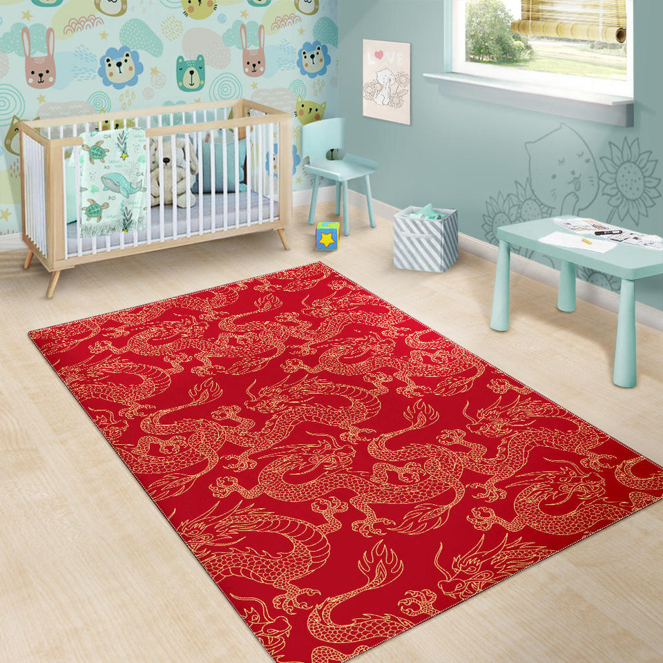 Gold Dragons Red Background Area Rug