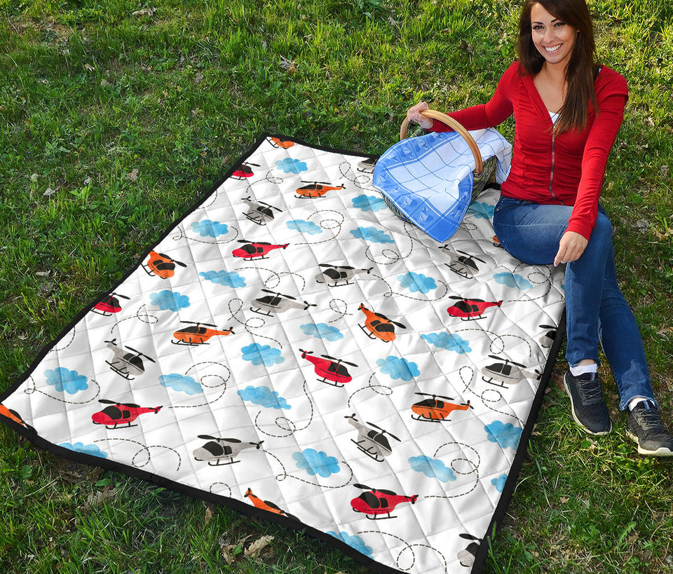 Watercolor Helicopter Cloud Pattern Premium Quilt