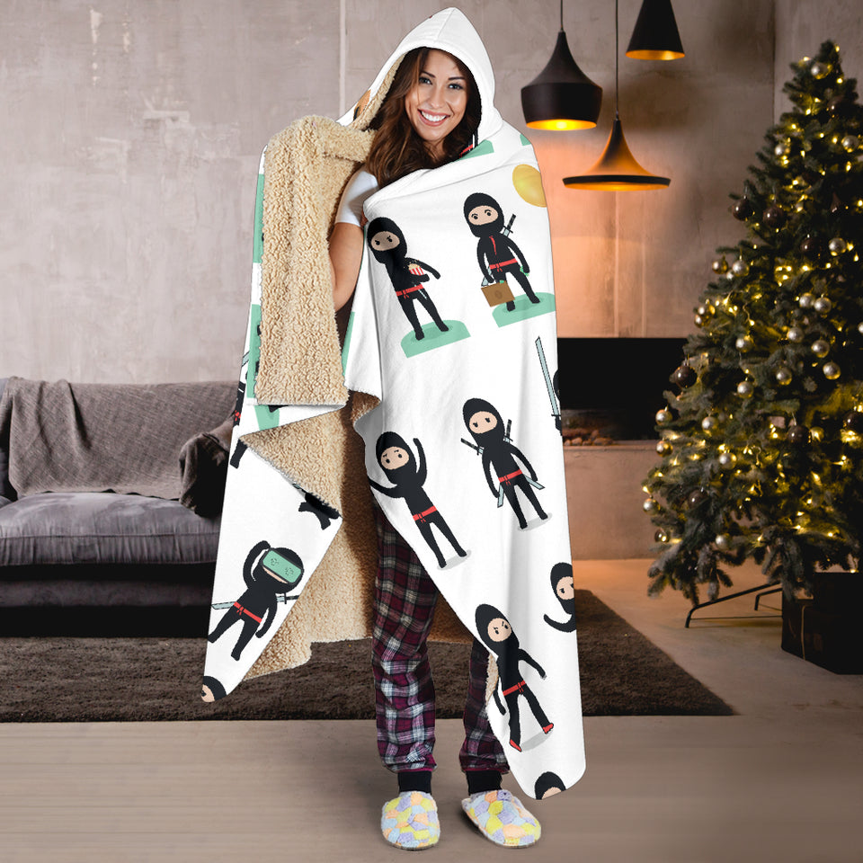 Cute Ninja Katana Sword Pattern Hooded Blanket