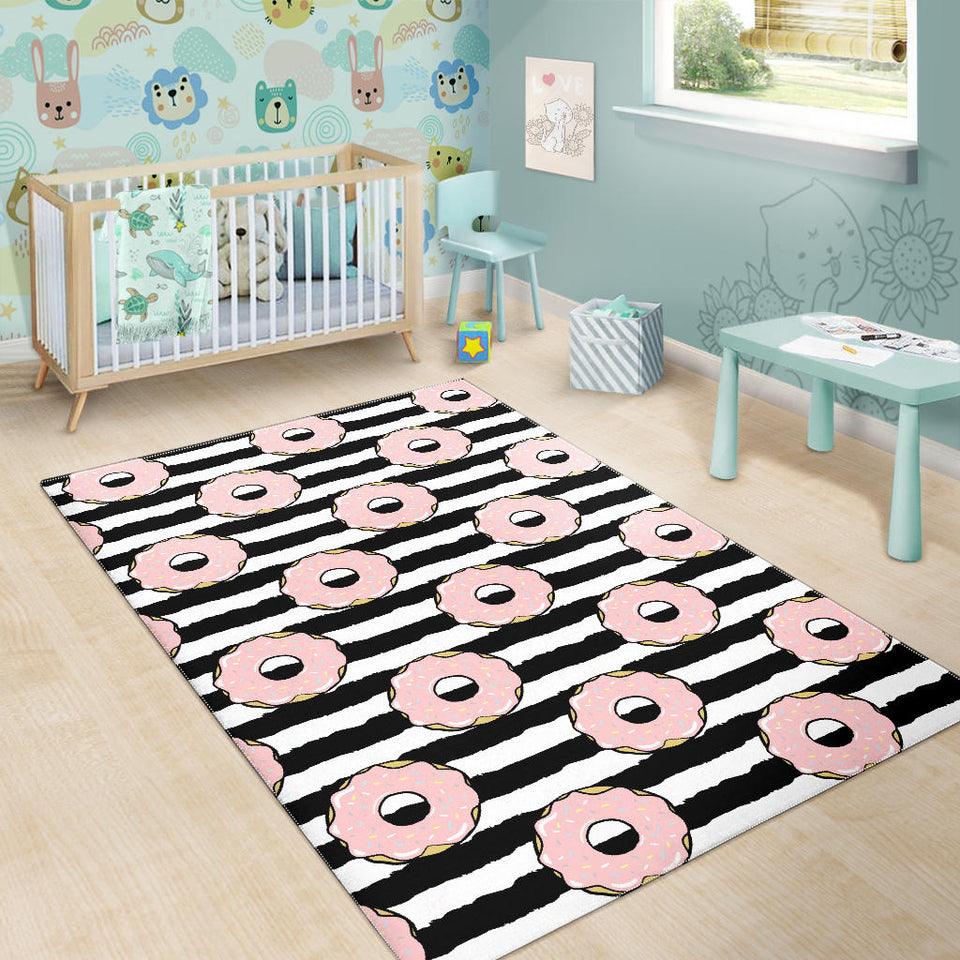 Donuts Pink Icing Striped Pattern Area Rug