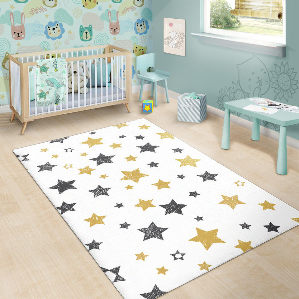 Hand Drawn Gold Black Star Pattern Area Rug
